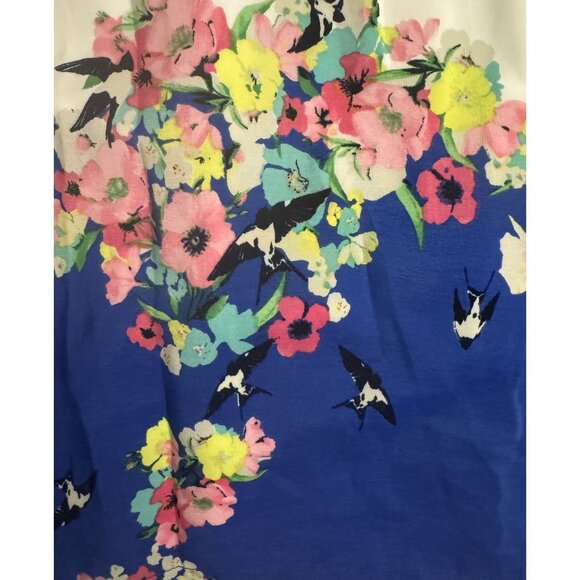 Blue Bird Floral Print Fit & Flare Dress w/Tie Size 12 Summer Fall Wedding Party - Picture 4 of 8